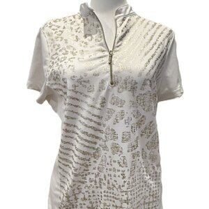 Chico’s Zenergy White and Gold Patterned Zip-Up Golf Top. Chico’s size 0, Small